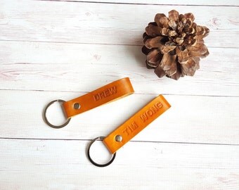 Personalized Leather Key Fob - Custom Hand stamped Keychain - Personalized Gift for Her - Gift for Him - Gift for Dad - Anniversary Gift