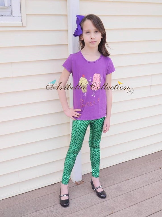 Mermaid Leggings Baby Toddler Girls Little Emerald Green or