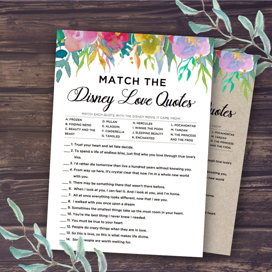 Printable Bridal Shower Games: Disney Love Quotes Match