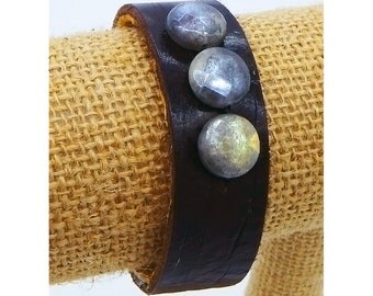 Labradorite and leather wrist cuff