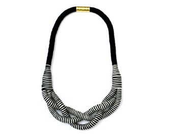 Rope Necklace Gray Black, Braided Statement Necklace, Modern Fabric Jewelry, Textile Cotton Necklace, Gift For Her, Unique Statement Jewelry