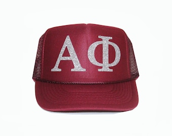Alpha Phi Trucker Hat, A Phi Trucker Hat, Greek Letter Glitter Trucker Hat, Sorority Letter Cap, Greek Trucker, Sorority Trucker, alphaphi