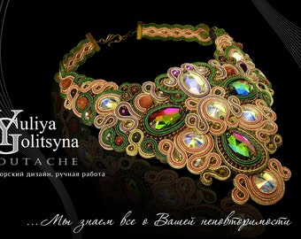 Soutache Statement Necklace Exclusive Swarovski Colorful Choker necklace Gold tone soutache jewelry Fine Luxury jewelry Unique necklace