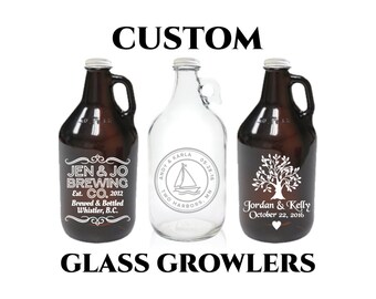 Custom Beer Growler 64oz- Personalized Growler Engraved- Clear Glass or Amber
