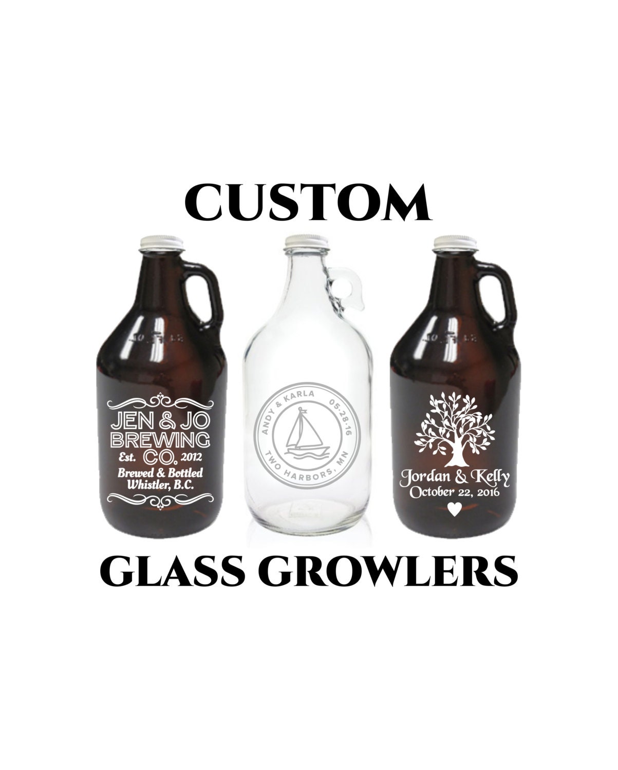 Custom Beer Growler 64oz Personalized Growler Engraved Clear