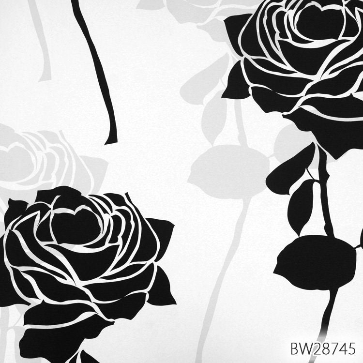 White Black and Grey Rose Large Print Wallpaper by DMarieInteriors