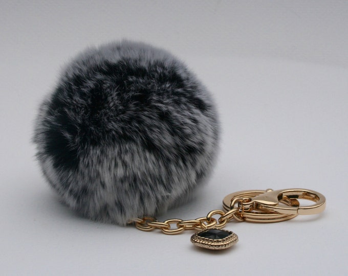 Crystals Collection Black Frost fur pom pom keychain REX Rabbit fur pom pom ball with diamond shaped bag charm
