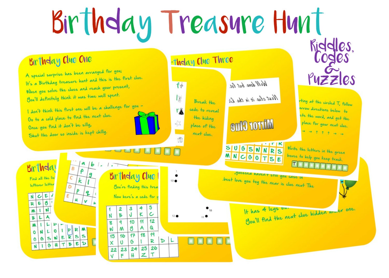 Indoor Birthday Treasure Hunt Clues Printable Instant