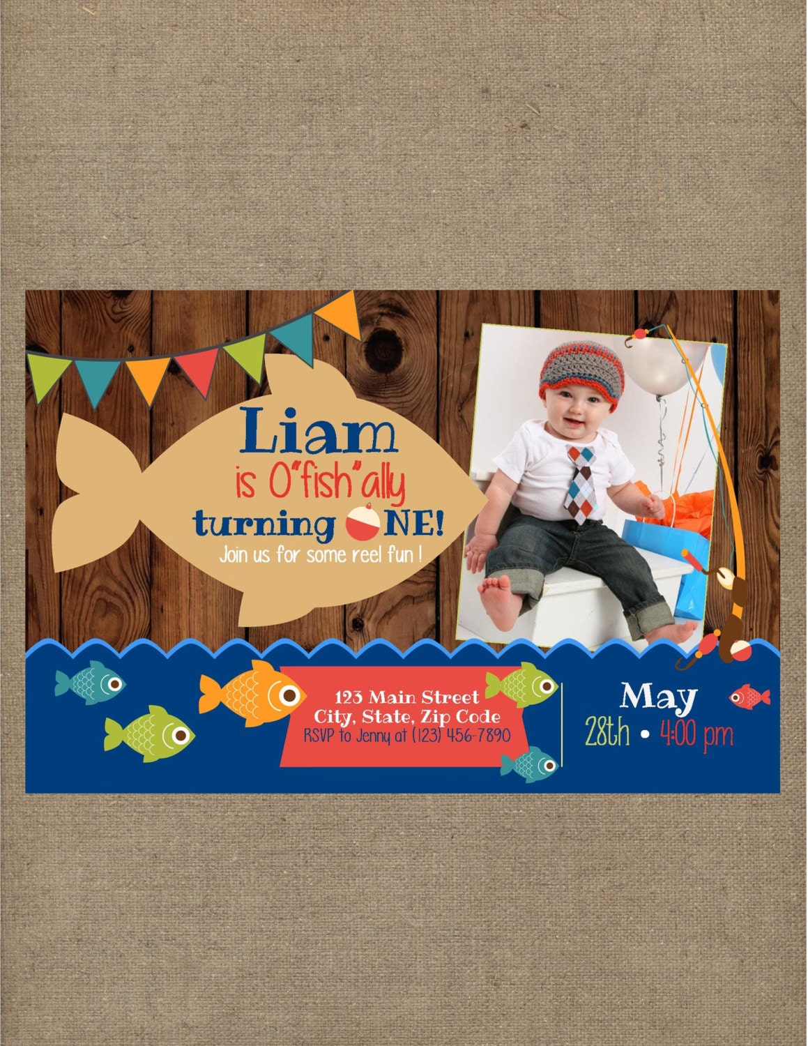 Fish Fishing Ofishally One Birthday Invitation Big One Gone