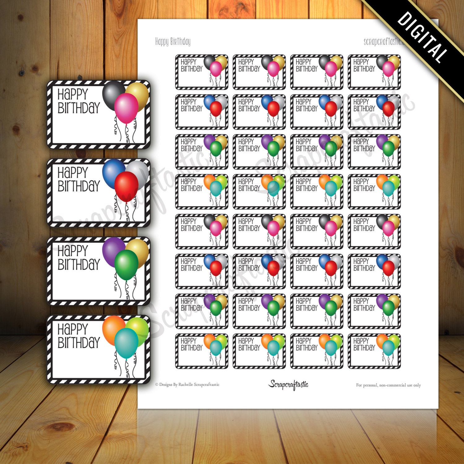 happy birthday balloon half box printable planner stickers for