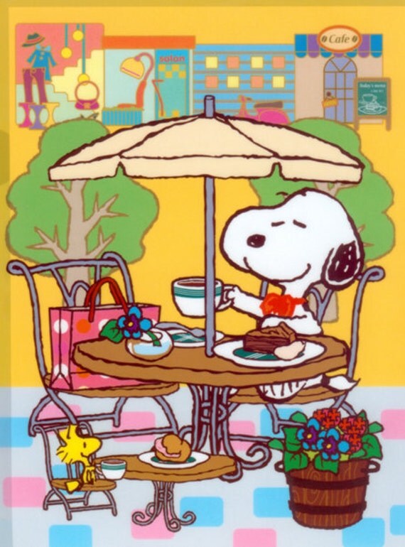 Snoopy Woodstock Cafe Bistro ..Fridge Magnet NEW LARGER