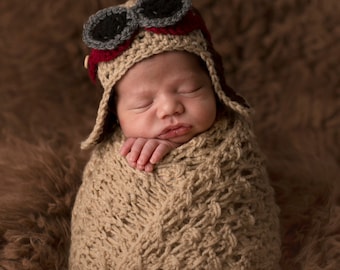 Aviator Hat / Bomber Hat / Pilot's Hat / Baby Boy Beanie / Newborn Photography Prop / Australian Seller