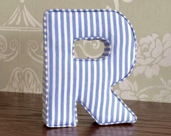 Decorative letters, blue stripe, fabric nursery letters, boys bedroom, personalised, custom decor, boys birthday gift, baby shower decor uk