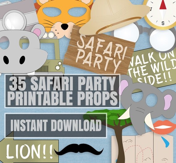 35 Safari Party Photo Props African Safari Photobooth party