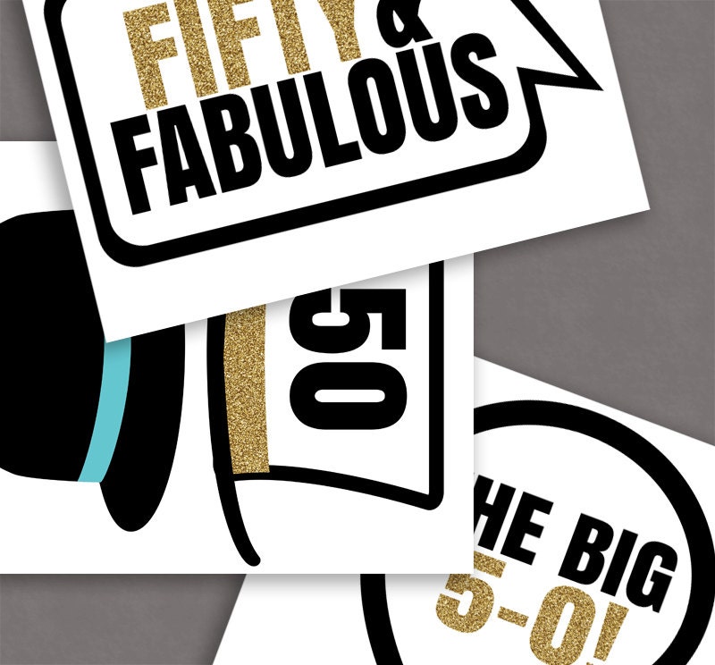 35 50th Birthday photo booth printable props by YouGrewPrintables