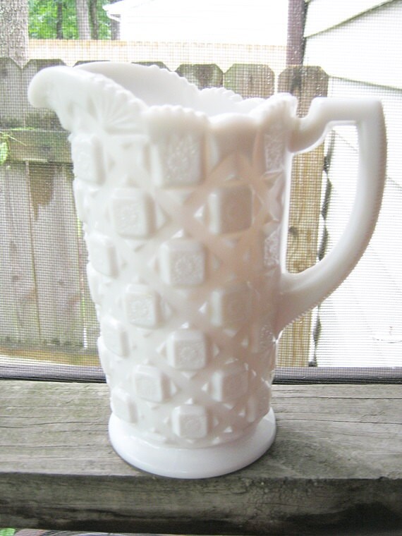 Westmoreland Milk Glass Pitcher Old Quilt Pattern Makers