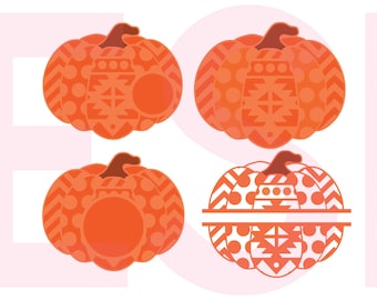 Pumpkin SVG, DXF, EPS, circle monogram cutting files. Aztec, Chevron and Polka dot, use with Silhouette Studio and Cricut Design Space.