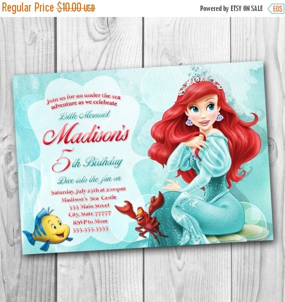 ON SALE 35% Ariel Invitation Little Mermaid by CuteInvitation1