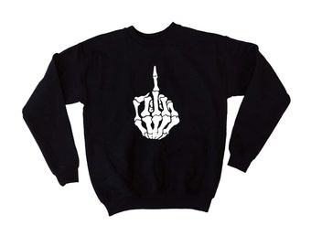 UNISEX Halloween Sweatshirt, Halloween Costume, Halloween Shirt, Funny Tshirts, Adult Halloween Costume, Halloween, Skeleton Middle Finger