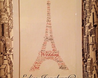 Eiffel Tower Art, Framed Home Decor, Word Collage Print, Print At Home, Personalised Gift, Engagement Gift, Wedding Present, Couples Gifts