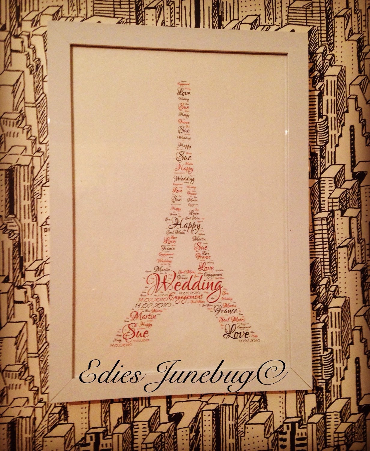 Eiffel Tower Art Framed Home Decor Word Collage Print Print