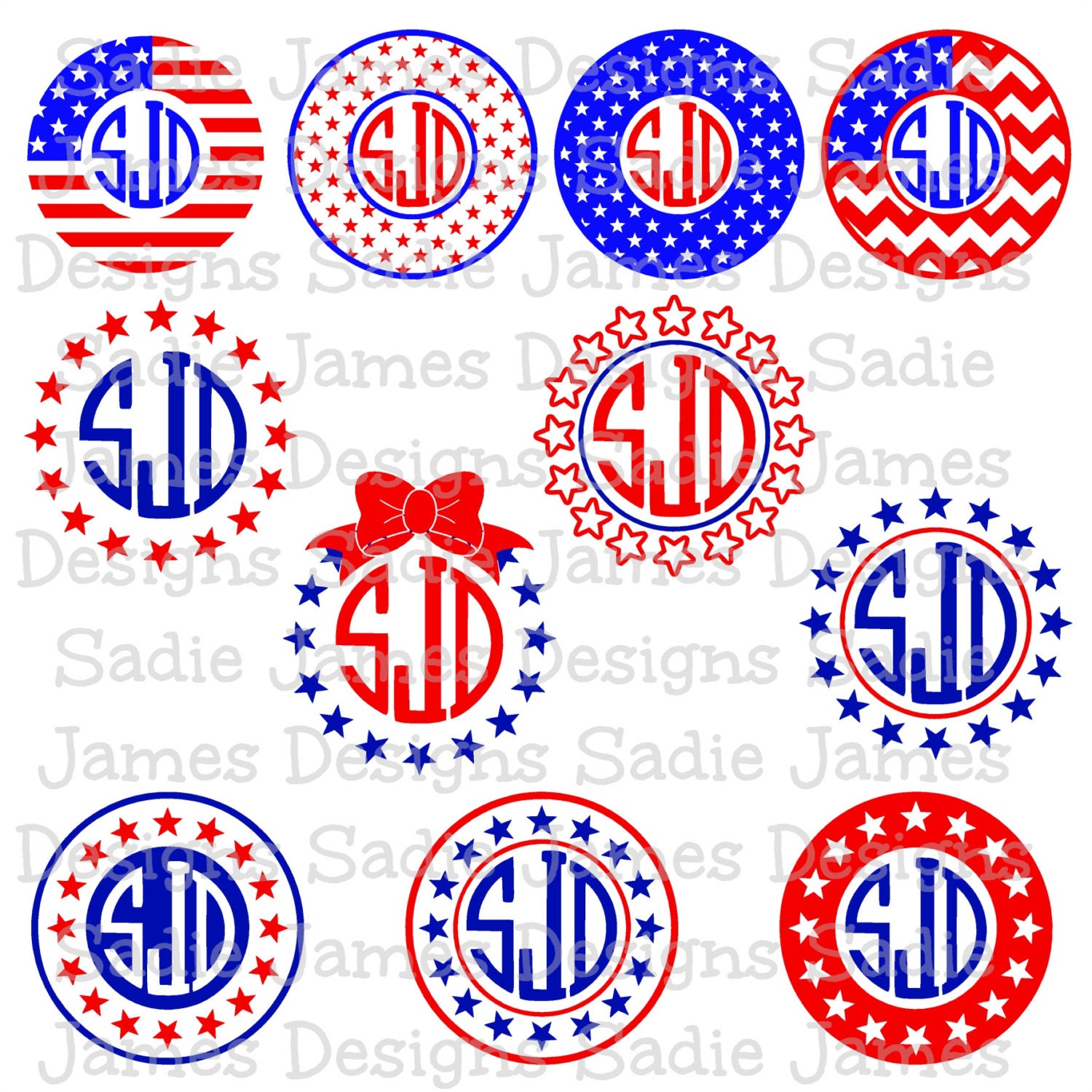 Download 4th of July Monogram Frames SVG EPS and Silhouette Studio