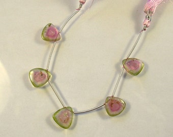 Watermelon tourmaline slice beads 12.5-13mm 22.5ct 5 pieces