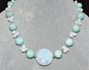 Opalite, Turquoise, Sterling Silver Necklace