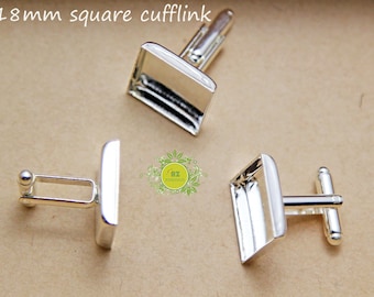 Cufflink Blank Square-Cuff Link-French Cufflinks Blank-Metal Blank Cufflink-Silver Cufflink with 16mm or 18mm square setting-Select Qty