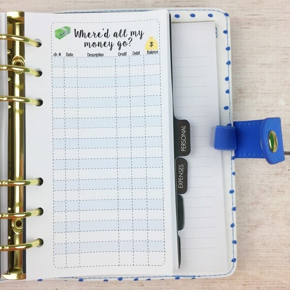 PERSONAL SIZE Planner Insert Checkbook Register