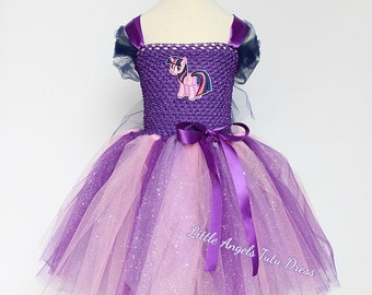 Twilight Sparkle Inspired Tutu Dress, My Little Pony Twilight Sparkle, Handmade Purple Glitter Tulle Dress, MLP tutu with Lined Top