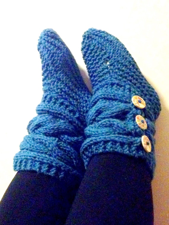 Slipper Boots Women's Chunky Cable Knit Slippers by TabbyCatMakes