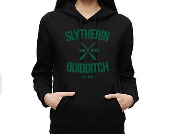 Slytherin Quidditch Team Seeker Adult Unisex Black Hoodie with green ink