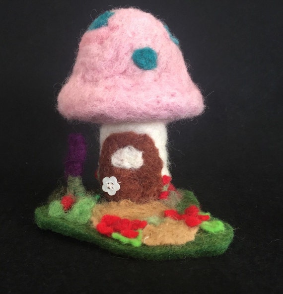 Needle Felted Mushroom House Waldorf Style Fairy Garden and