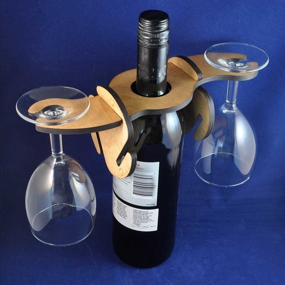 Wooden Wine Glass Holder with Coasters for 2 glasses: Fits