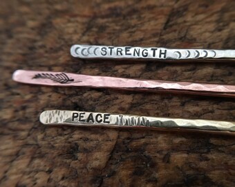 Hair Pin, Hair Stick, Metal Hair Pins, Rustic Metal Hair Sticks, Hand Stamped Hair Sticks, Wedding Hair Pins, Copper Hair Pin, Silver Hair P