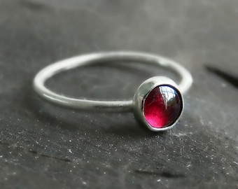 silver garnet ring, sterling silver stacking gemstone ring, red gemstone ring,