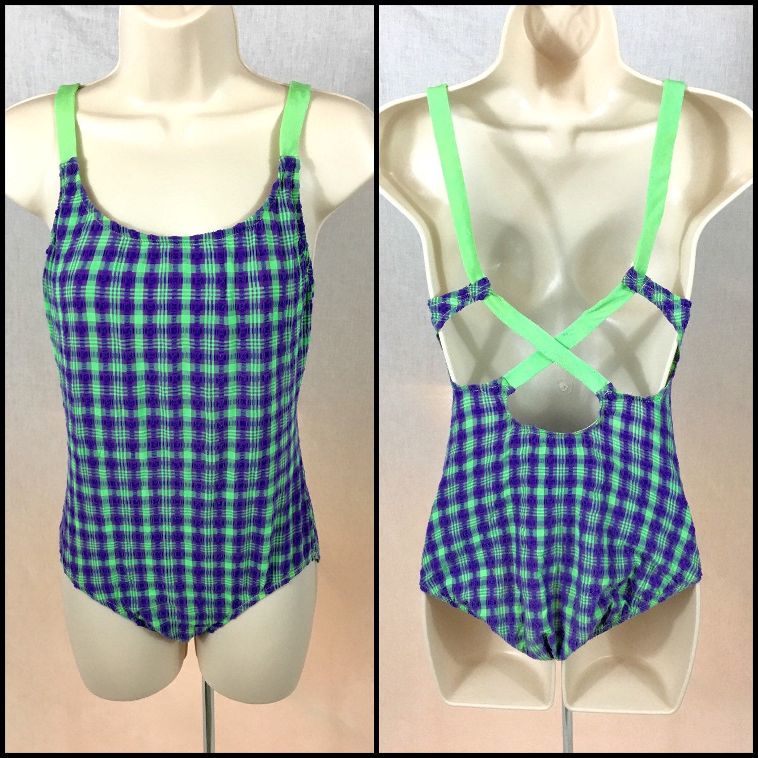 90s Vintage Small Medium One-piece Swimsuit LIME GREEN