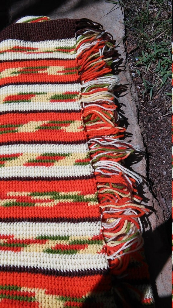 SALE Wool Crochet Blanket Handmade Vintage Unique by letitbestyle