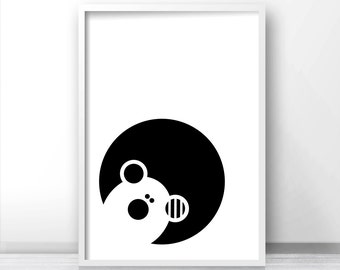 Bear Nursery Print, Instant Download Art, Black And White Nursery Art, Kids Print, Animal Nursery Decor, Monochrome Baby Print, Kids Decor