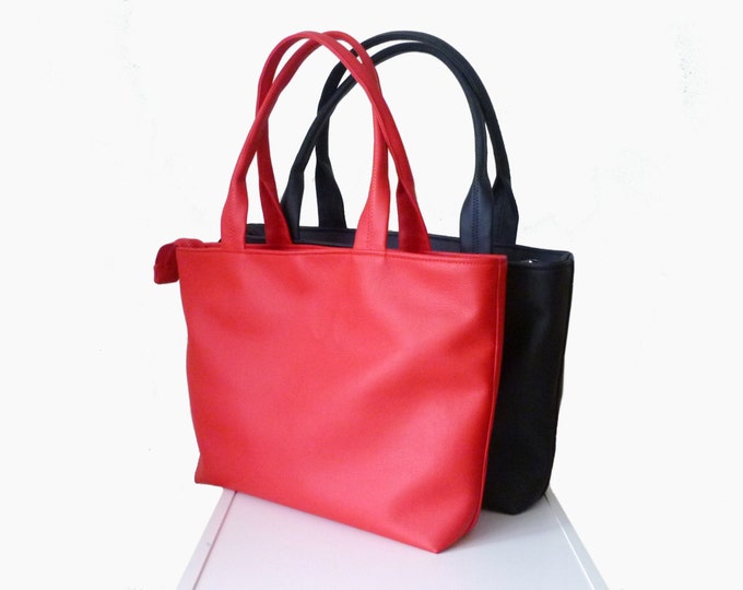 Red Shoulder Bag, Vegan Leather Bag, Large Tote, Red Handbag, Shoulder Bag Woman
