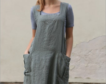 Linen tunic apron / Work dress / Original linen pinafore / linen tunic / linen dress apron / linen / linen pinafore / tunic over jeans