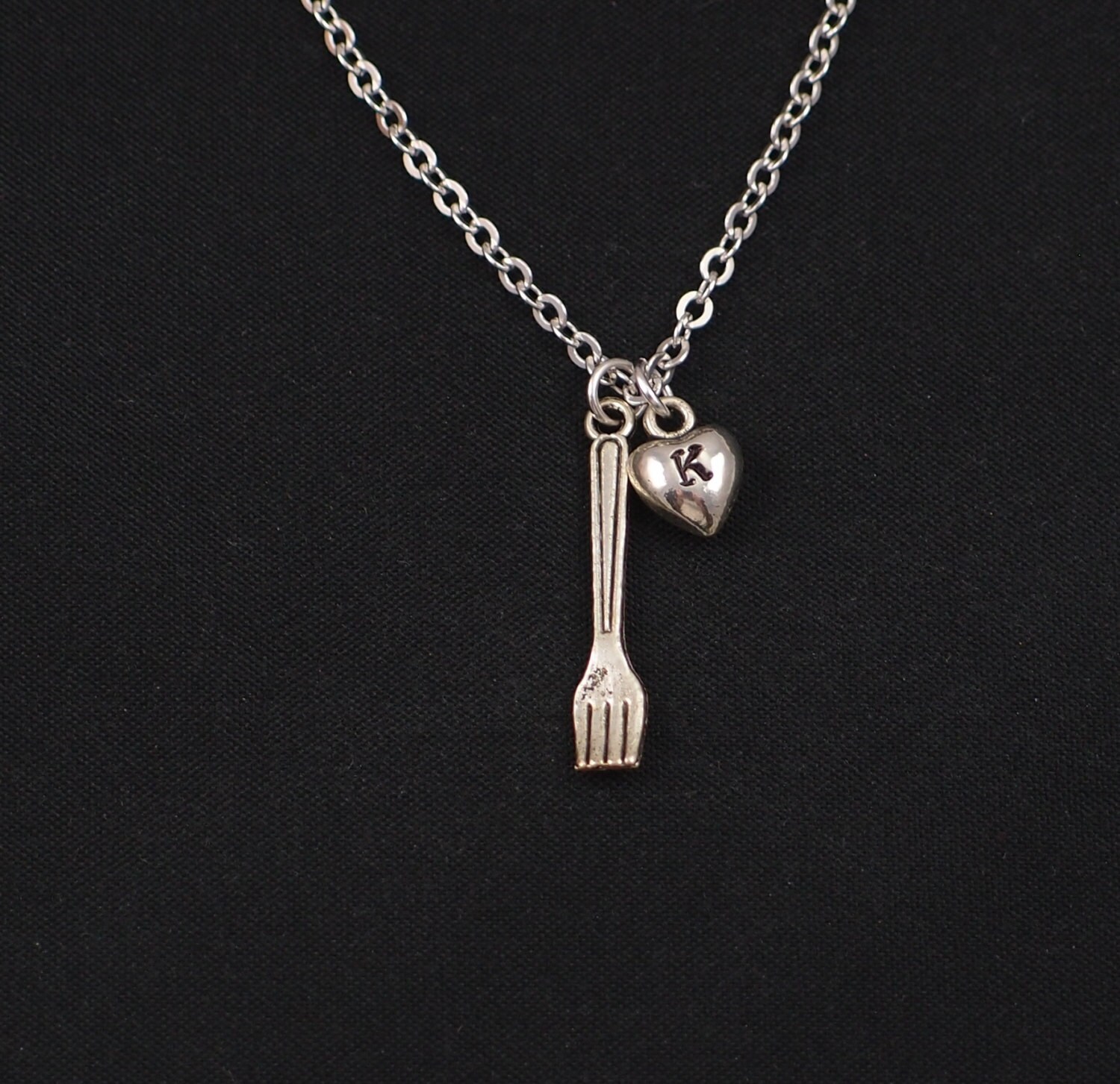 tiny fork necklace sterling silver filled initial necklace