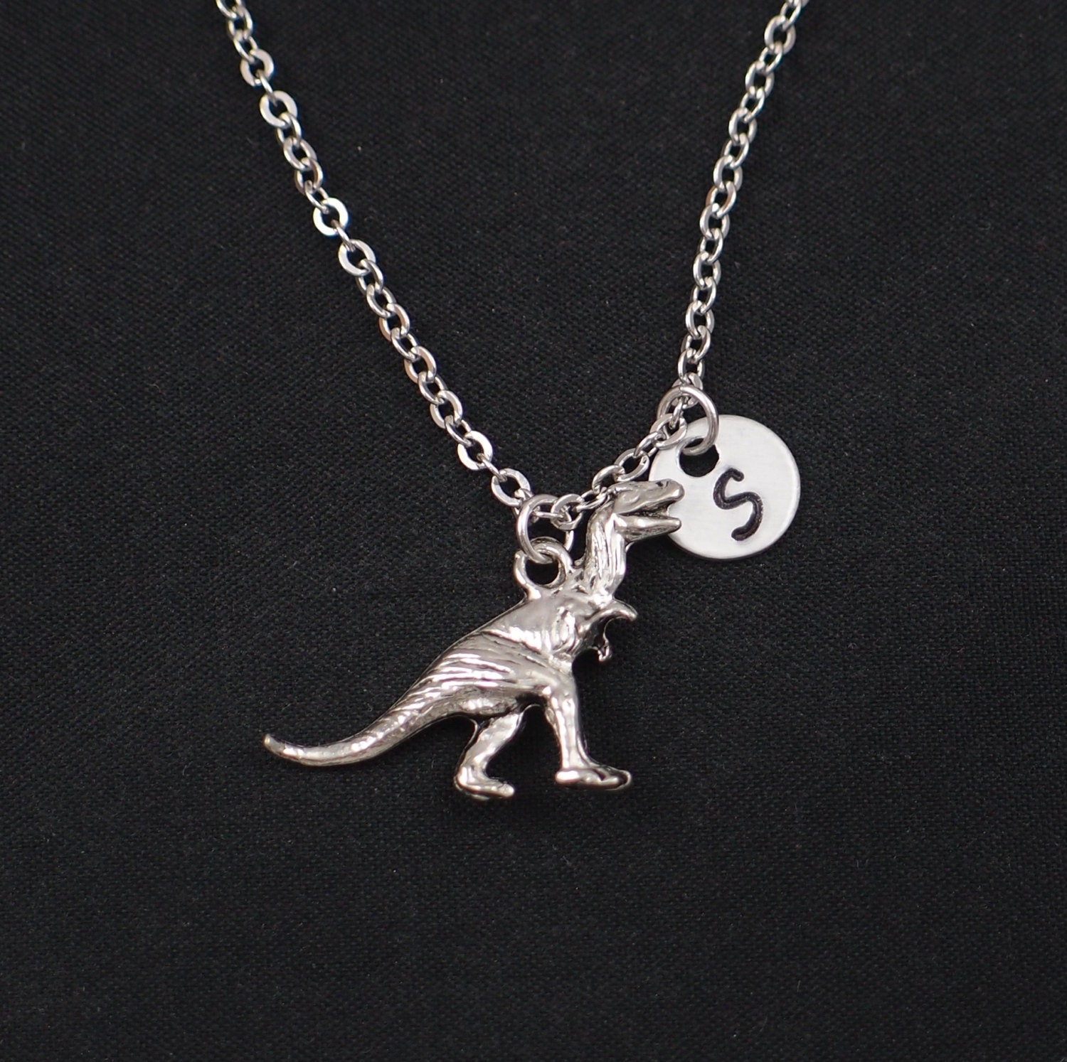 dinosaur necklace sterling silver filled initial necklace