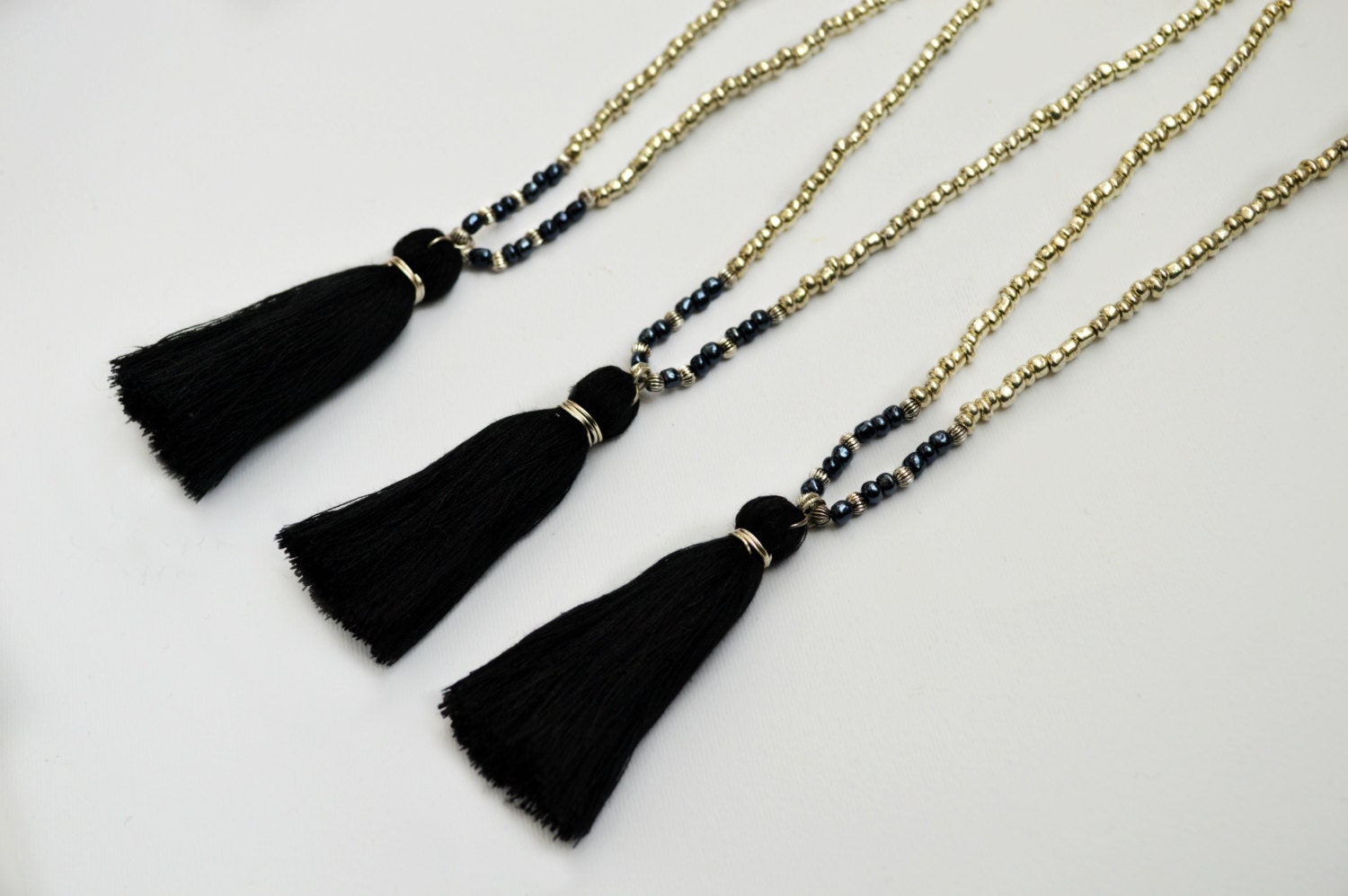 Long tassel necklace Silver tassel necklace Boho jewelry