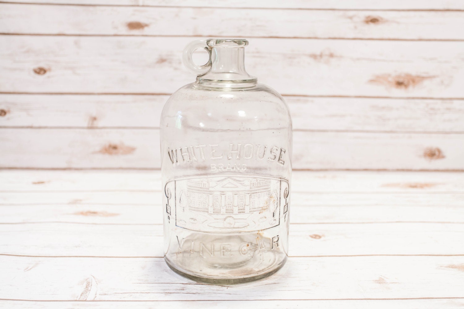 Vintage White House Vinegar Embossed Glass Large Jug Bottle