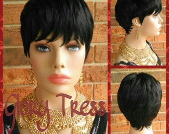 ON SALE // Short Razor Cut Full Wig, Pixie Cut Hairstyle, 100% Remy Human Hair Wig // REVIVE