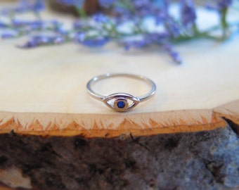 Sterling silver simple tiny evil eye ring