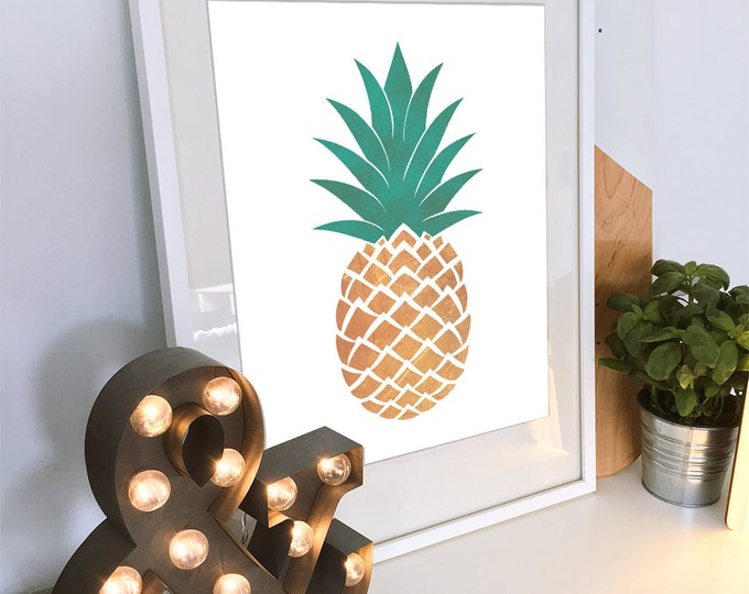 Golden Pineapple / Pineapple Printable Poster / Gold Metallic Foil Effect Pineapple 50x70 Poster / Pineapple Wall Art