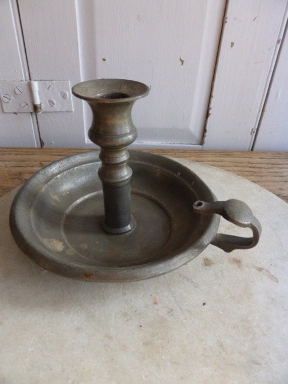 Antique Pewter parlour candlestick candle holder